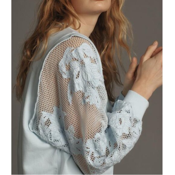By Anthropologie Embroidered Cutwork Sweatshirt Sky Blue 3X - Picture 3 of 10